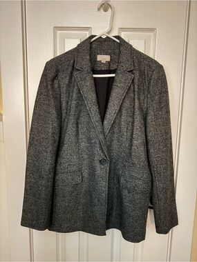 LOFT Charcoal Gray Single-Button Wool-Blend Blazer